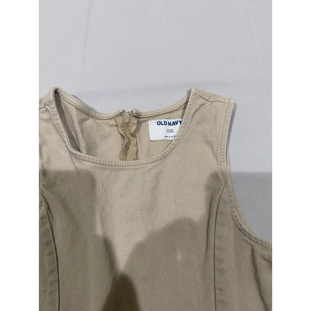 Old Navy Girls M (8) Beige Solid A-Line Sleeveless Knee Dress Scoop Neck Zip